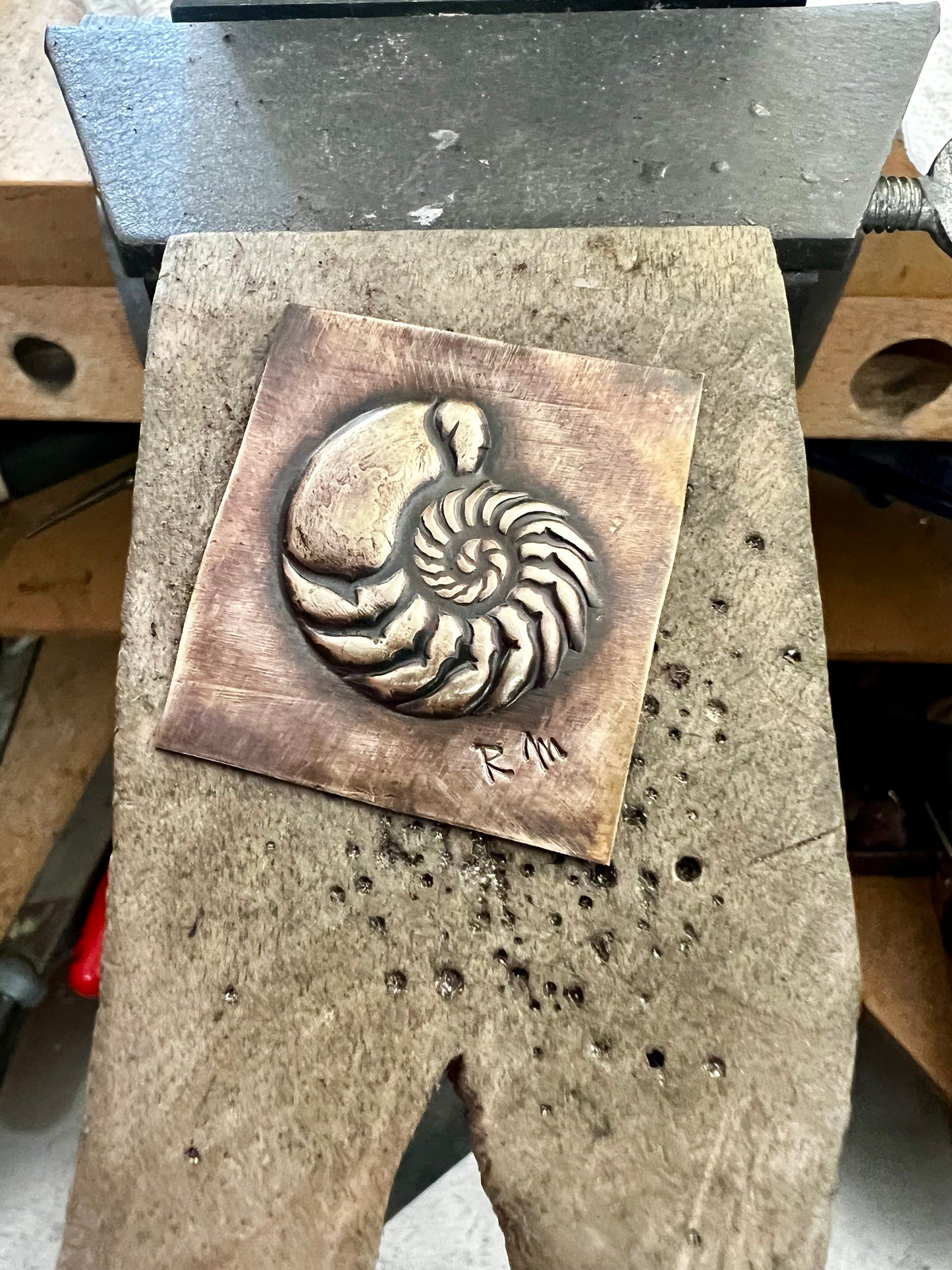 Pressed Metal Ammonite Fossil Impression for Jewelry Making