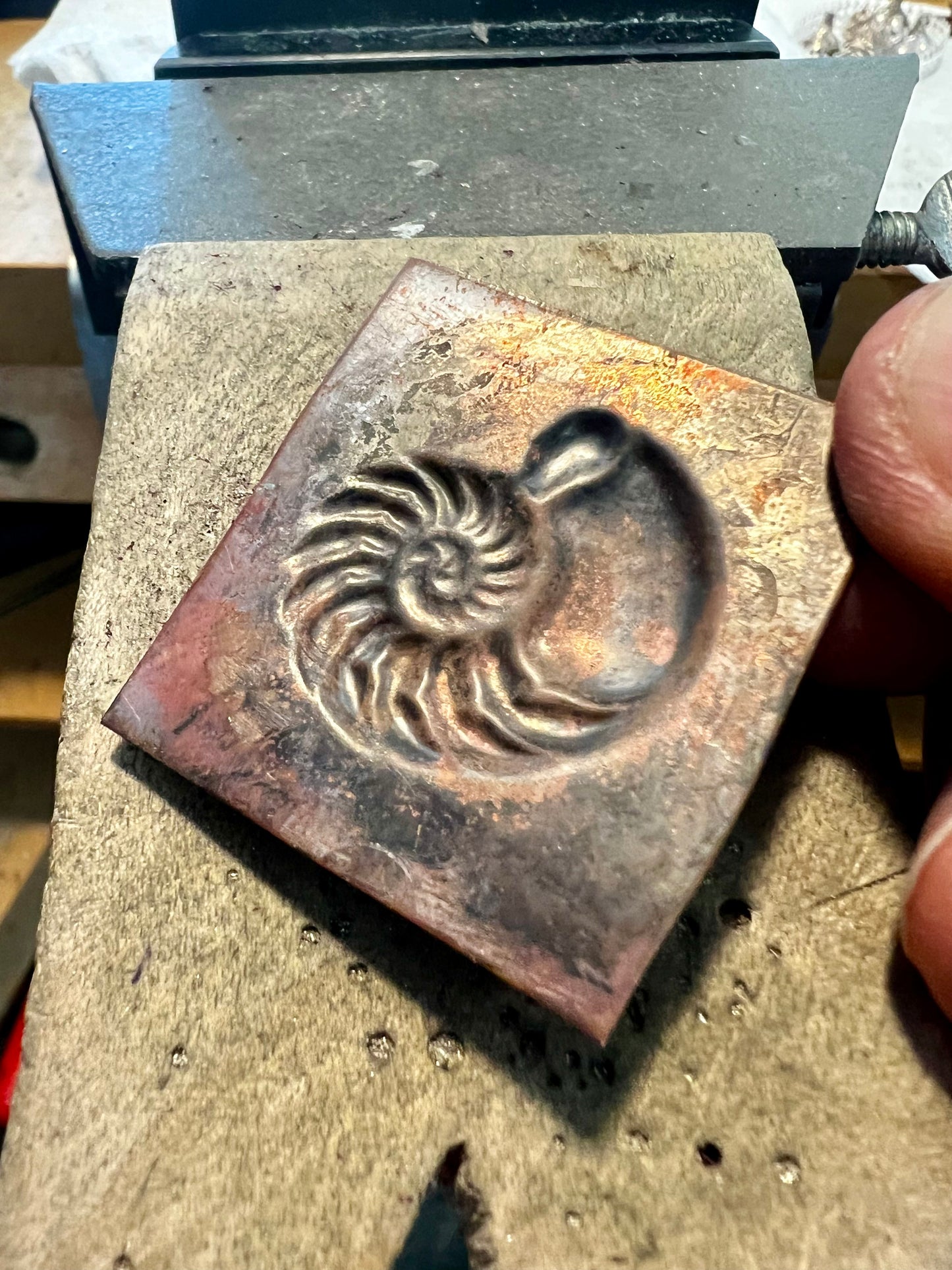 Pressed Metal Ammonite Fossil Impression for Jewelry Making