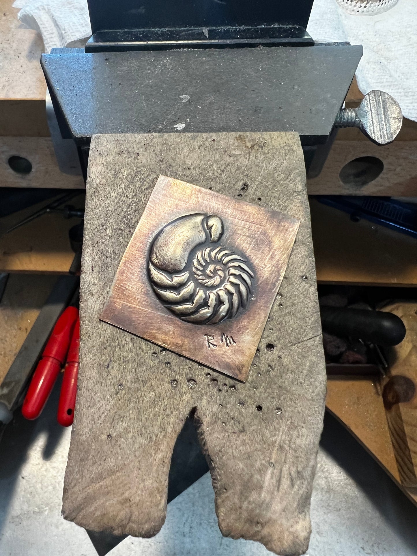 Pressed Metal Ammonite Fossil Impression for Jewelry Making