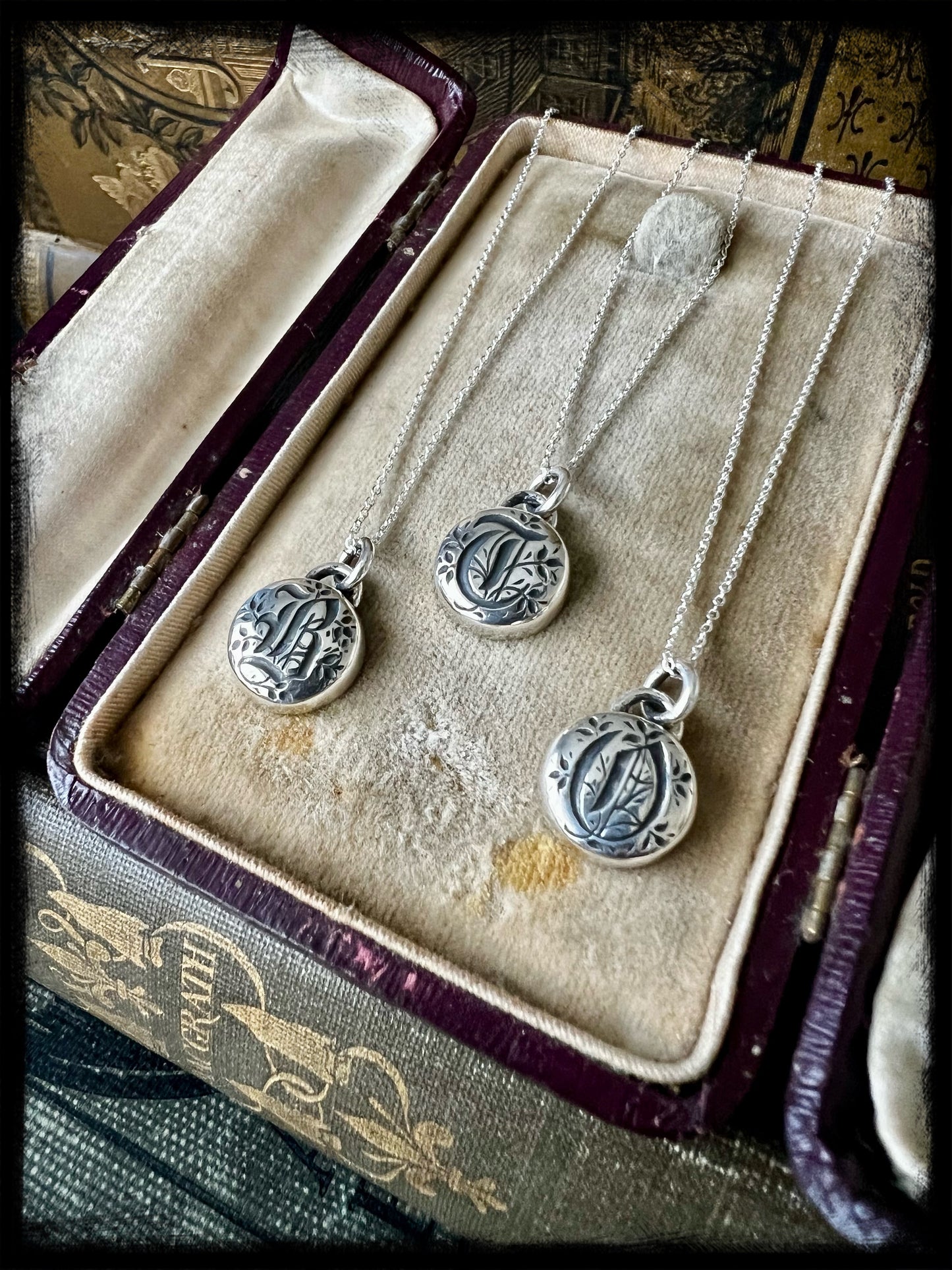 Gothic Style Monogram Pendants-Sterling Silver-Handmade Artisan Jewelry