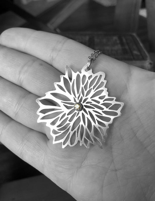 Sterling Silver Flower Pendant with Yellow CZ