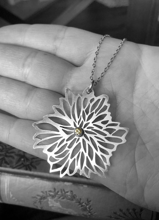 Sterling Silver Flower Pendant with Yellow CZ